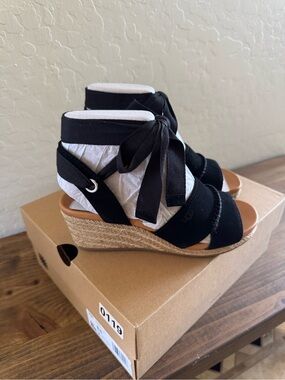 UGG Black Espadrille Wedge Sandals with Ankle Wrap